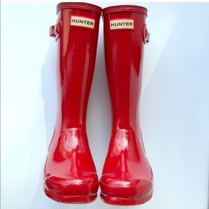 Hunter Girls Tall Glossy Red Rainboots